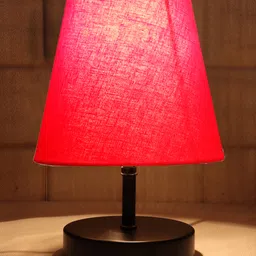 Devansh Red cotton Round Wood Black Table Lamp image 3