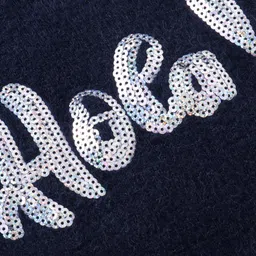 Babyhug Knit Full Sleeves Pullover Sweater with Sequinned Text Design - Navy Blue image 3