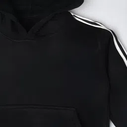 Kiwi Cotton Knit Full Sleeves Side Taped Light Winter Hooded Sweatshirt - Black image 4