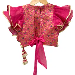 Twisha Brocade Woven Sleeveless Floral Printed Gota Lace Embellished Lehenga Choli Set - Pink & Green image 4