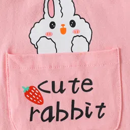 Mark & Mia Half Sleeves Cotton Romper With Rabbit Print - Pink & White image 4