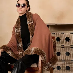 InWeave Women Animal Poncho With Fuzzy Detail image 1