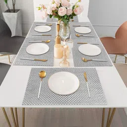 LUXEHOME INTERNATIONAL Silver Toned 6 Pieces Textured Anti-Skid Table Placemats-picture-24