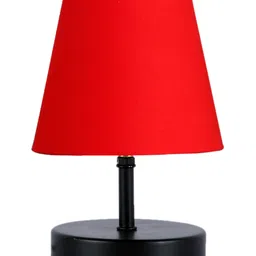 Devansh Red cotton Round Wood Black Table Lamp image 5