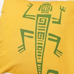 Sangria Yellow & Orange Color Aztec Echoes Cotton 5-Ps Square Cushion Covers-16 In x 16 In image 2