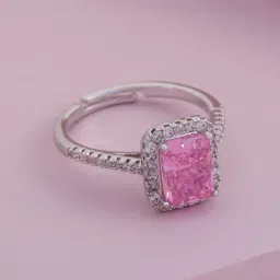 Kushal's Fashion Jewellery Pink Rhodium Polished Zircon Finger ring for Women-image-55