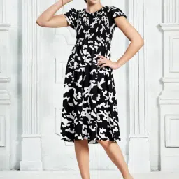 SELVIA Black & White Printed Fit & Flare Dress-image-35