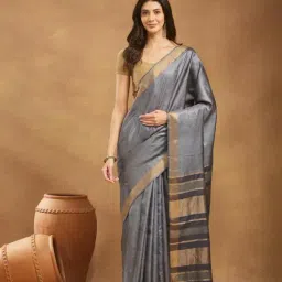 Fabindia Grey Silk Blend Saree-picture-16