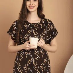Kanvin Brown Cotton Printed Top Pyjamas Set image 5