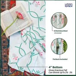 Urban Space Pink & Green Cotton Printed Window Curtain with Tieback (5 ft) image 4