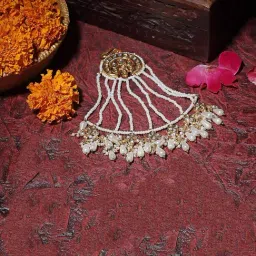 Dugran by Dugristyle Cream & Gold Jhoomar with Kundan and Pearls-image-8