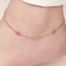 Zavya Infinity and Floral CZ Rose Gold Plated 925 Sterling Silver Anklet-picture-41