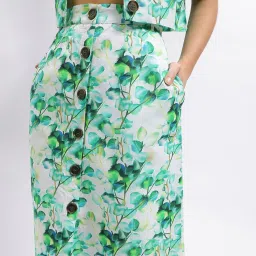 Elle Green & White Floral Print Midi Skirt image 5