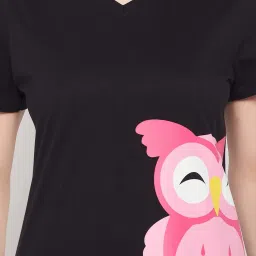 Clovia Black Cotton Printed Top Pyjamas Set image 5