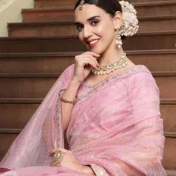 Stylum Pink Embellished Saree with Unstitched Blouse image 5