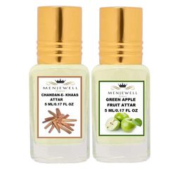 Menjewell Set of 2 Chandan-E-Khaas & Green Apple Fruit Attars-picture-37