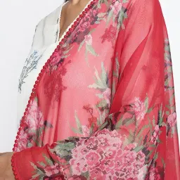 W Red Poly Chiffon Floral Dupatta image 3