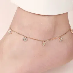 Zavya CZ Floral Rose Gold Plated 925 Sterling Silver Anklet-picture-35