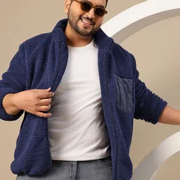 Sztori Plus Size Faux Fur Trim Mock Collar Tailored Jacket-picture-16