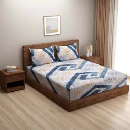 Swayam Vedic White & Blue Pure Cotton 144 TC Double Bedsheet Set-picture-32