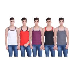Dollar Bigboss Assorted Color Cotton Regular Fit Gym Vests (Pack Of 5)-picture-1