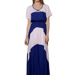 PATRORNA Baby Pink & Royal Blue Color-Block Night Dress-image-38
