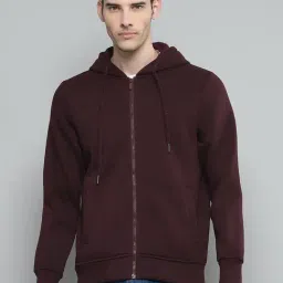 cloak & decker by monte carlo Cloak & Decker Mens Solid Wine Hooded Neck Full Sleeve Sweatshirt image 1