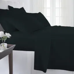 Pizuna Black 400 TC Cotton Single Fitted Bed Sheet with 1 Pillow Cover-image-35