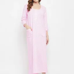 Clovia Pink Printed Nighty-image-25