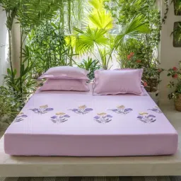 DDECOR Live Beautiful Excellence IX Purple Cotton 210 TC King Bedsheet with 2 Pillow Covers-picture-32