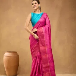 Fabindia Women Magenta Woven Design Silk Blend Saree-image-19