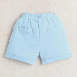 Bumzee Boys White & Sky Blue Half Sleeves Shirt & Short Set With Bow Suspender & Cap image 5