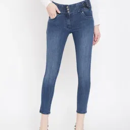Madame Blue Cotton Blend Skinny Solid Jeans-image-29