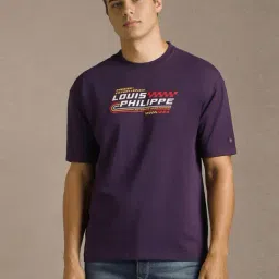 Louis Philippe Purple Cotton Regular Fit Printed T-Shirt-picture-17