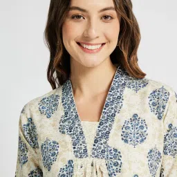 Span White Cotton Printed Three-Quarter Sleeves Kurta image 5