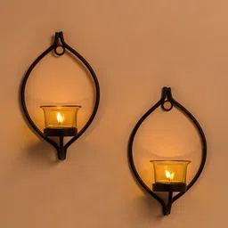 Homesake Set of 4 Black & Yellow Candle Holders With Free T-light Candles-image-49