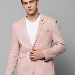 SHOWOFFFF Pink Cotton Solid Slim Fit Blazer-picture-17
