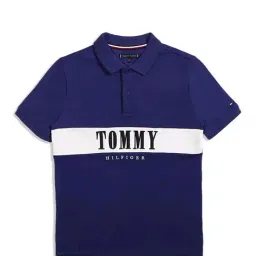 Tommy Hilfiger Kids Blue Color Block Polo T-Shirt-image-80