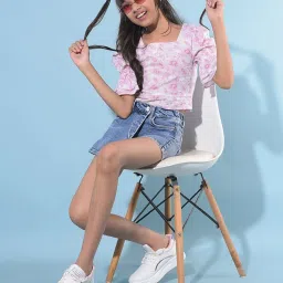 Crimsoune Club Kids Pink Floral Print Crop Top image 5