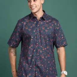 showoffff Showoff Navy Cotton Slim Fit Floral Print Shirt-picture-28