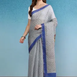Silk Land Grey Printed Saree With Unstitched Blouse-image-43