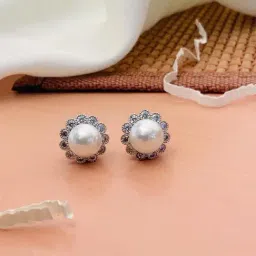 Abdesigns Enchanting Silver Plated American Diamond Stud Earrings-picture-13