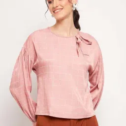 MADAME Peach Chequered Top-picture-10
