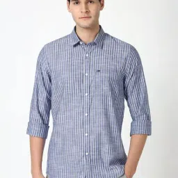 Peter England Blue Cotton Slim Fit Striped Shirt-picture-21