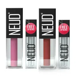 Neud Matte Liquid Lipstick Combo Supple Candy & Jolly Coral with Two Lip Gloss Free-picture-14