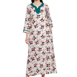 PATRORNA Cream Floral Print Nighty-picture-10