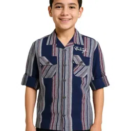 Cavio Boys Maroon Cotton Striped Comfort Fit Shirt-image-42