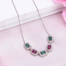 Zavya 925 Silver Rectangular Radiance Rhodium Plated Necklace for Women-picture-17