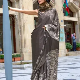 Saree Mall Brown Printed Sarees With Unstitched Blouse-picture-14