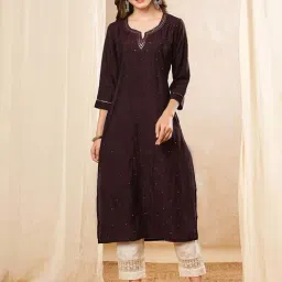 Fashor Purple Embroidered Straight Kurta-image-57